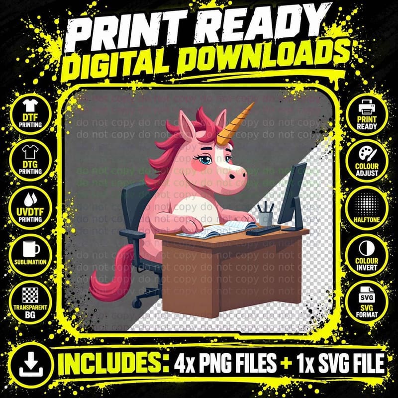 Unicorn Sighing with Paperwork T-Shirt Png SVG Digital Bundle