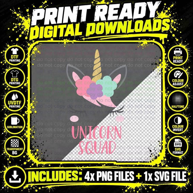 Unicorn Squad T-Shirt, Magical Fantasy, Pet Lover Apparel Png SVG Digital Bundle