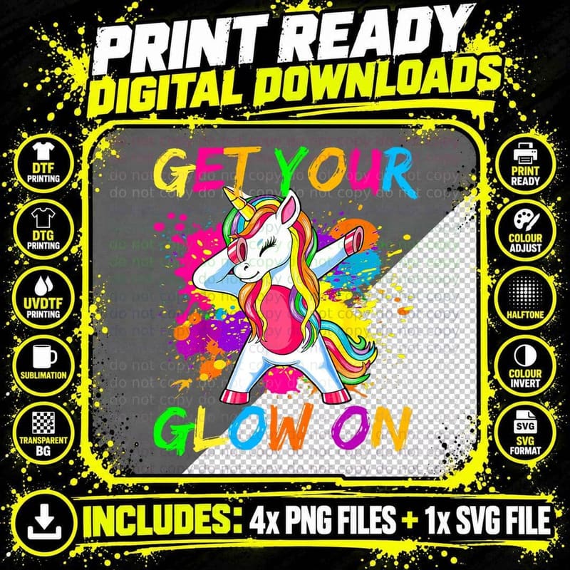Unicorn for Kids and Adults, in Colors 80 Theme T-Shirt Png SVG Digital Bundle