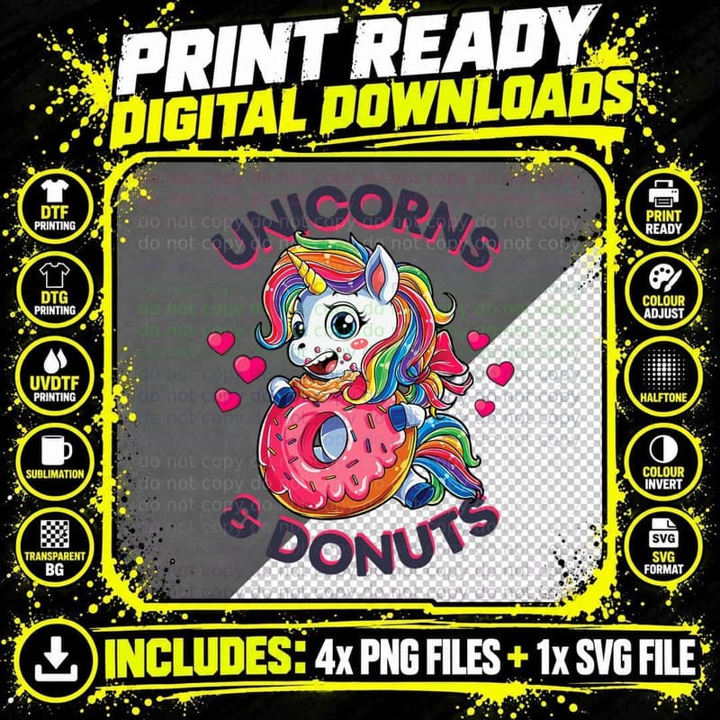 Unicorns & Donuts T Girls Unicorn Squad Rainbow Gifts Png SVG Digital Bundle