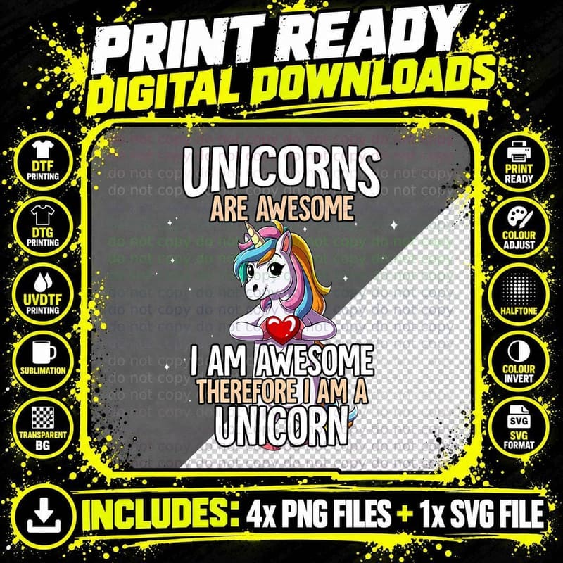 Unicorns Are Awesome Unicorn T-Shirt Png SVG Digital Bundle