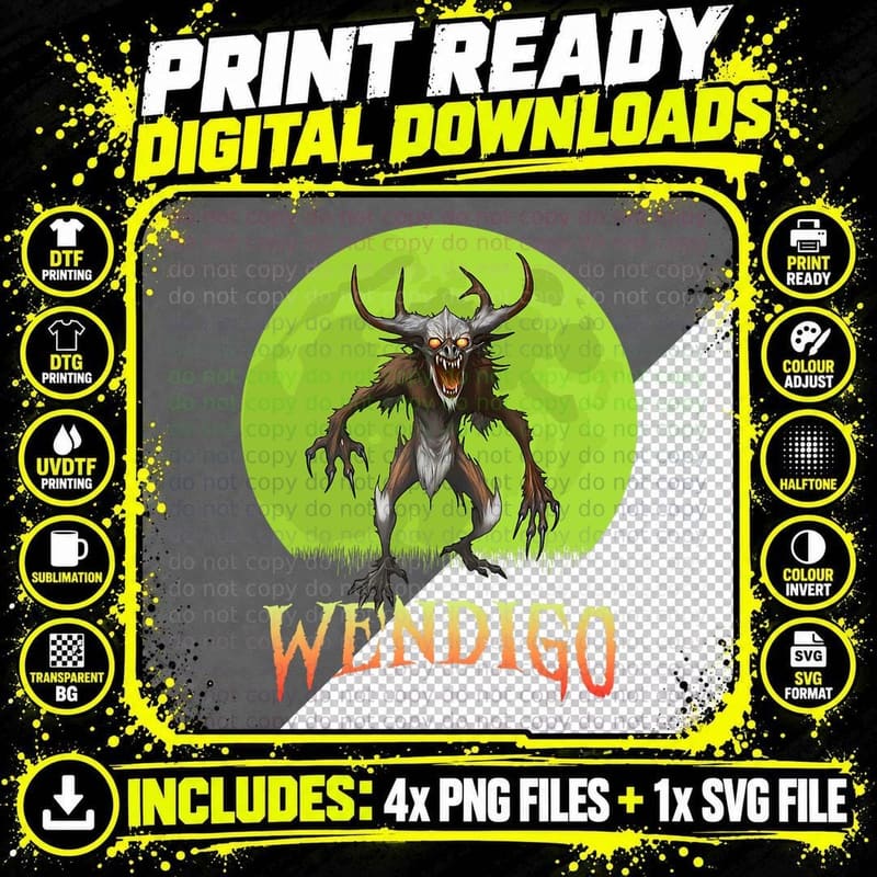 Wendigo Cryptid Full Moon Cryptozoology T-Shirt Png SVG Digital Bundle