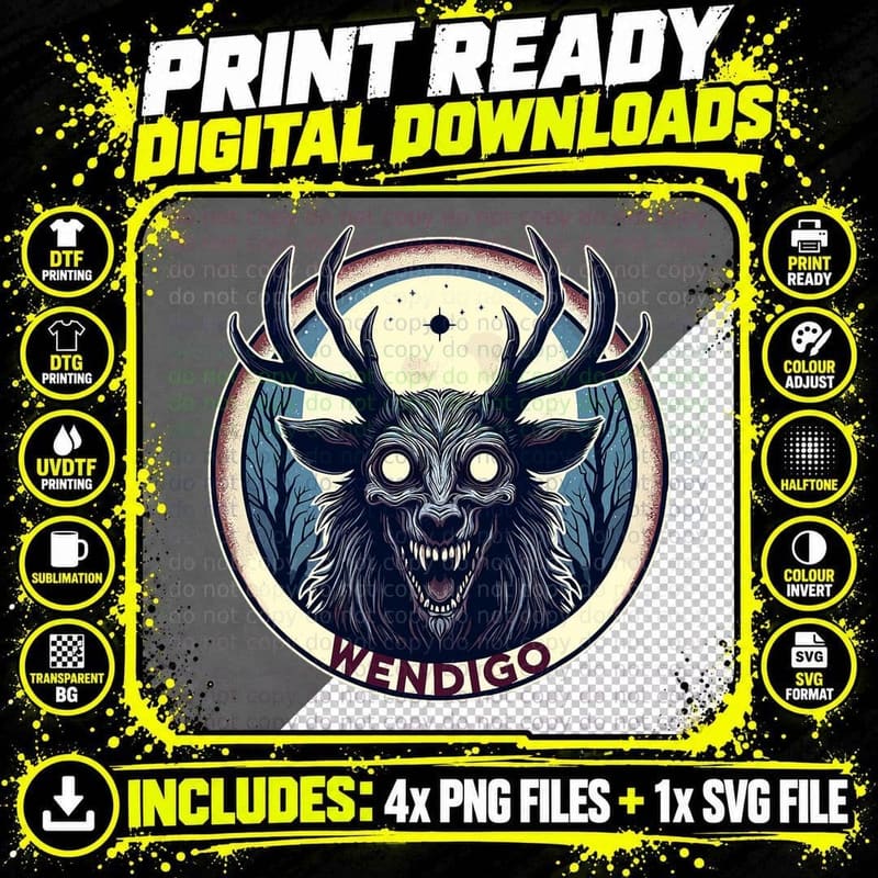 Wendigo Cryptid Mysterious T-Shirt Png SVG Digital Bundle