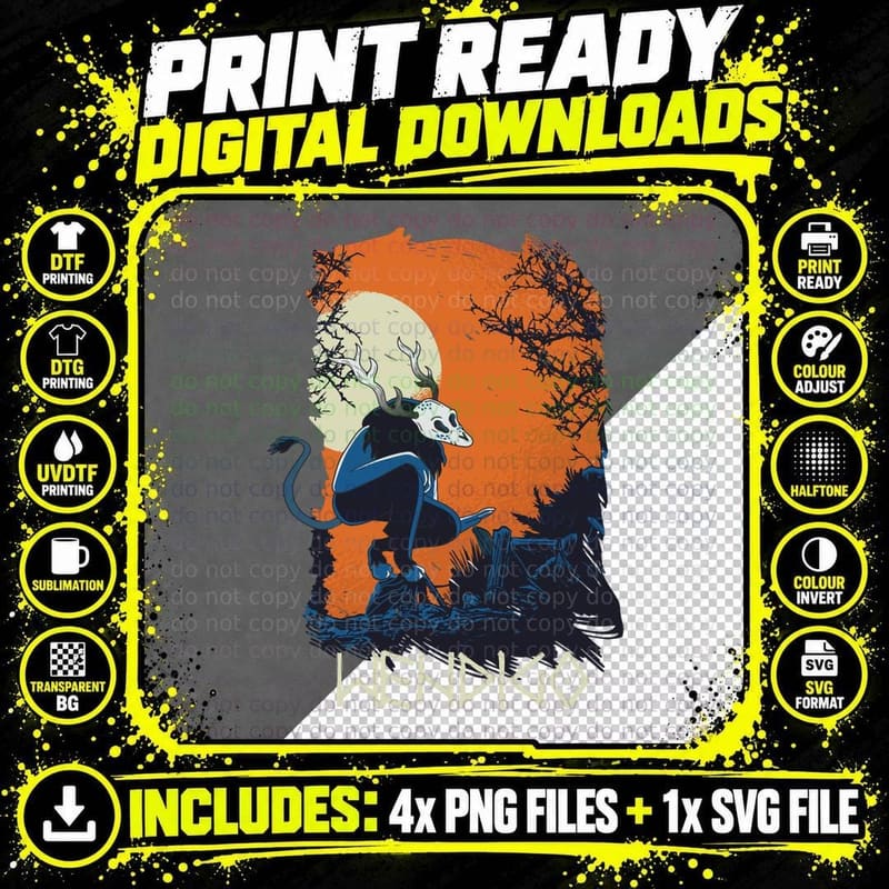 Wendigo Monster Skinwalker Cryptid Art T-Shirt Png SVG Digital Bundle