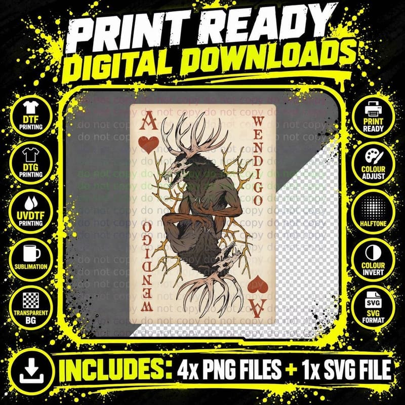 Wendigo Playing Card - Ace of Hearts Unique Original Png SVG Digital Bundle