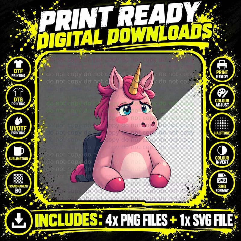 Whimsical Unicorn Office Worker T-Shirt Png SVG Digital Bundle