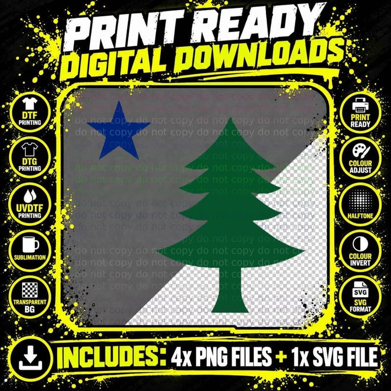 1901 Old First Flag of Maine Pine Tree and Star T-Shirt Png SVG Digital Bundle