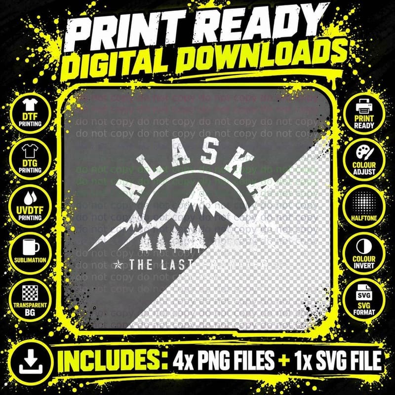 Alaska the Last Frontier Est. 1959 Mountains Nature Gift Png SVG Digital Bundle