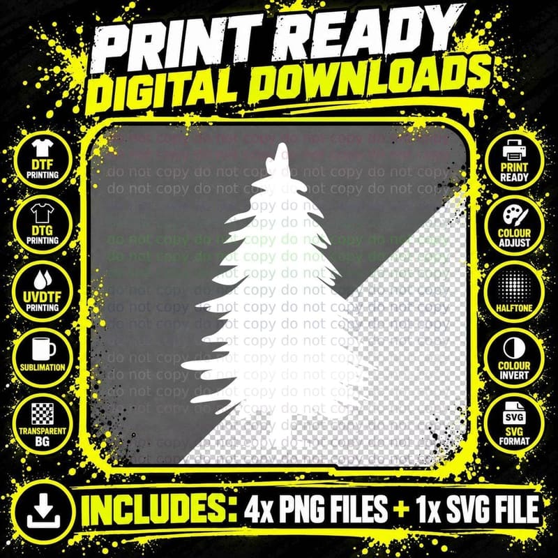 Black Pine Tree Silhouette Forest T-Shirt Png SVG Digital Bundle