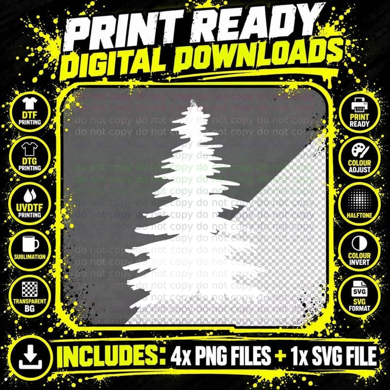 Black Pine Tree Silhouette Tree Design T-Shirt Png SVG Digital Bundle
