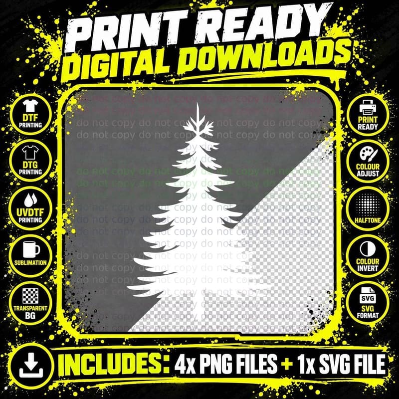 Black Pine Tree Silhouette Tree Graphic T-Shirt Png SVG Digital Bundle