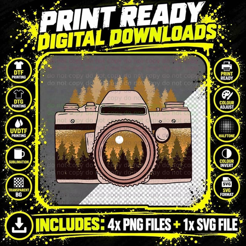 Camera Nature Photography Forest Photographer Gift Png SVG Digital Bundle