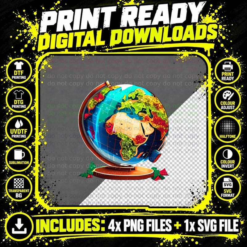 Colorful Earth Globe Design Earth Day T-Shirt Png SVG Digital Bundle