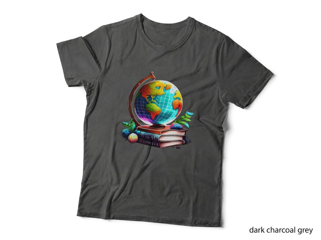 Colorful Globe on Books with Plants Earth Day T-Shirt, Earth Day Graphic Tee