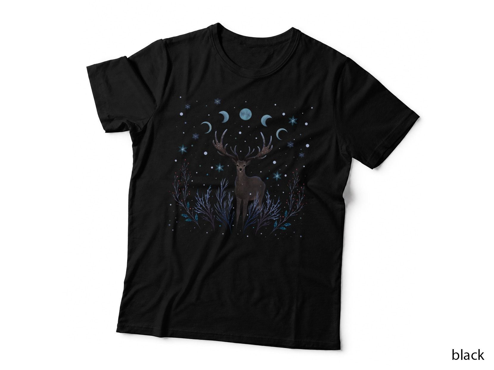 Deer in Winter Night Forest T-Shirt