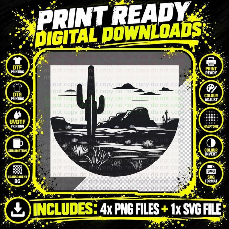 Desert Landscape Silhouette Landscape T-Shirt Png SVG Digital Bundle