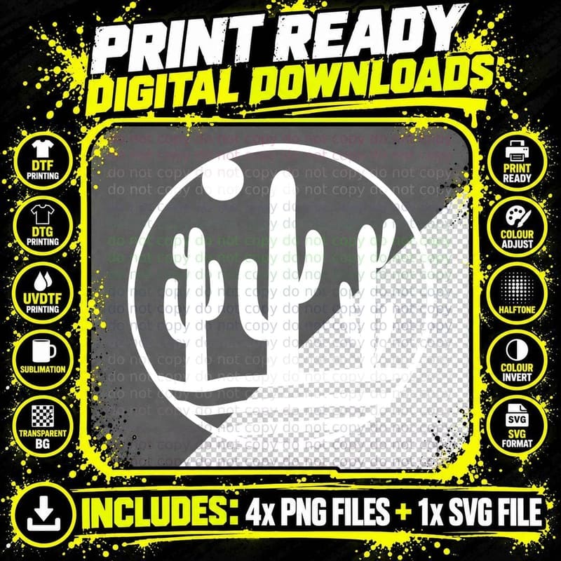 Desert Night Cacti Silhouette Landscape T-Shirt Png SVG Digital Bundle