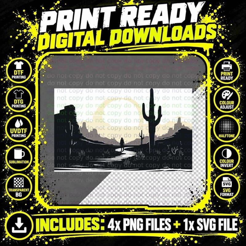 Desert Sunset Silhouette Landscape T-Shirt Png SVG Digital Bundle