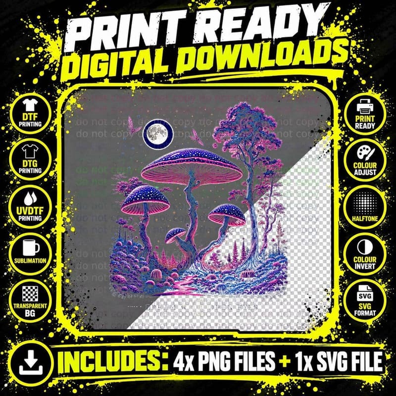 Dream with Open Eyes Mushroom Forest T-Shirt Cottagecore Png SVG Digital Bundle