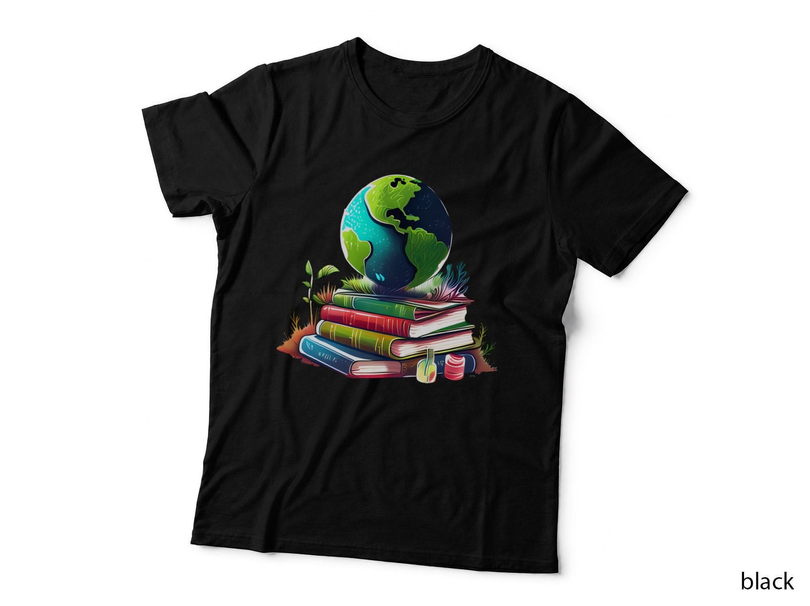 Earth Atop Books with Plant Earth Day T-Shirt, Earth Day Graphic Tee