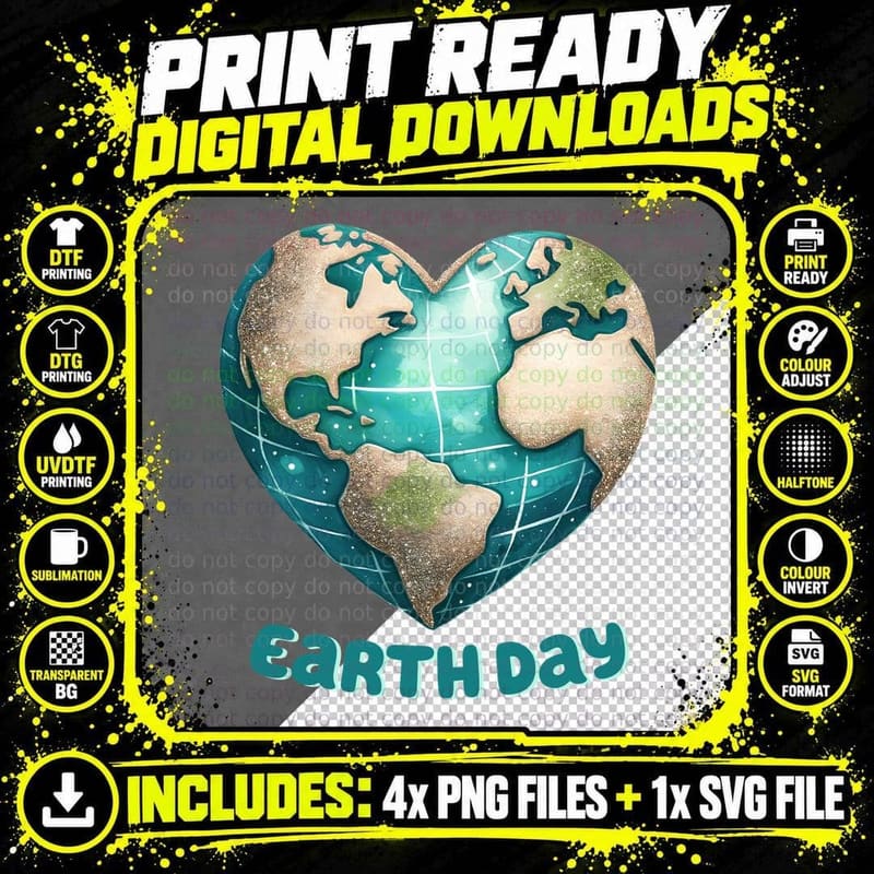 Earth Day Earth Day T-Shirt, Heart-Shaped Earth Globe Png SVG Digital Bundle