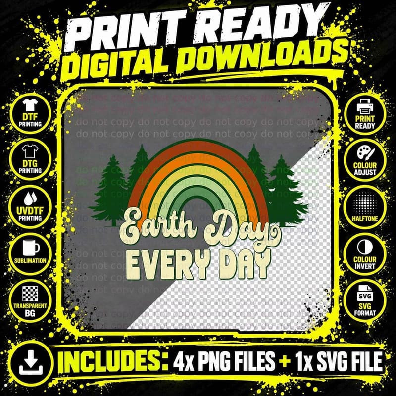 Earth Day Everyday Rainbow Pine Trees T-Shirt Png SVG Digital Bundle