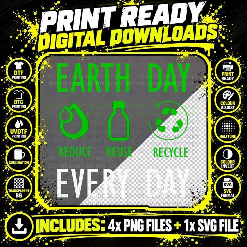 Earth Day Reduce Reuse Recycle T-Shirt Png SVG Digital Bundle