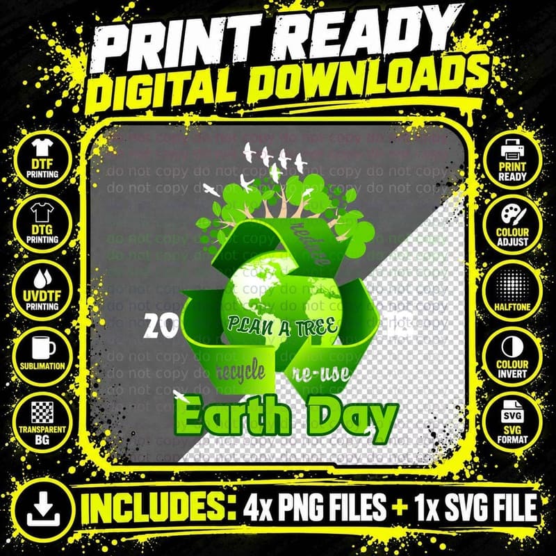 Earth Day T-Shirt, Recycle Reuse, Eco-Friendly Apparel Png SVG Digital Bundle