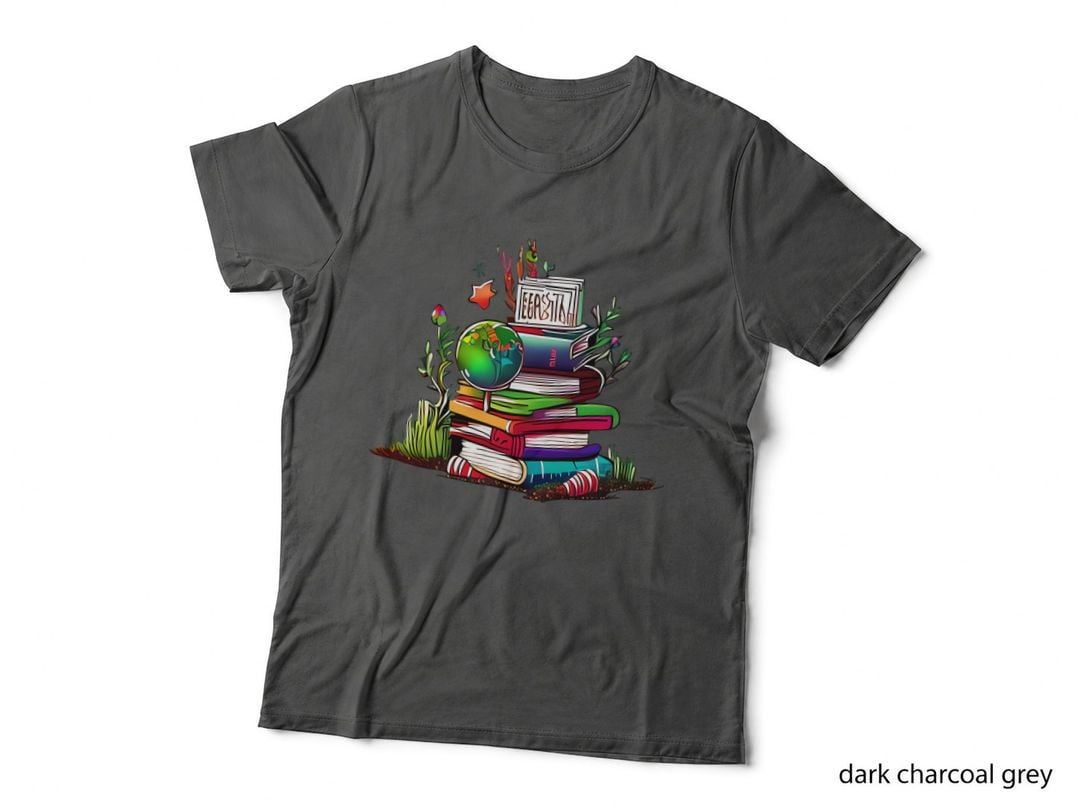 Earth Day T-Shirt, Stack of Books with Globe and Graphic Tee
