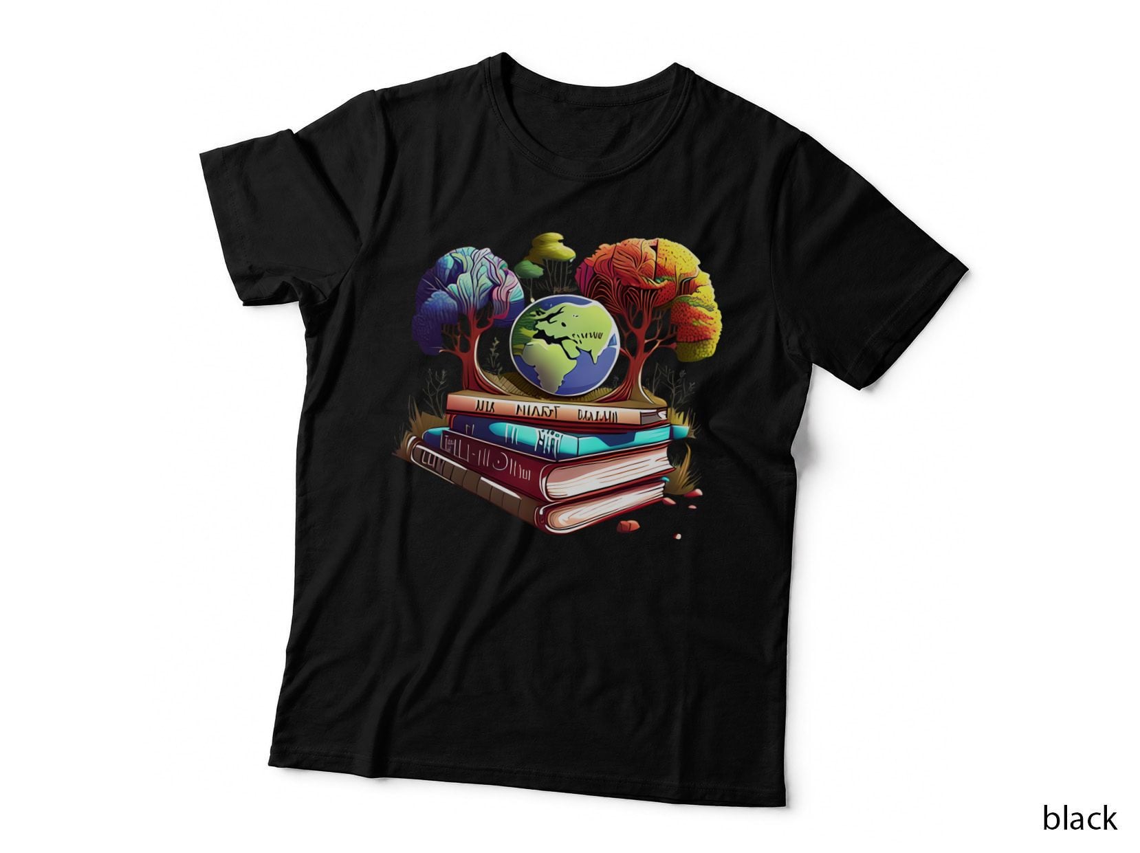 Earth Globe Atop Books with Colorful Trees Earth Day T-Shirt