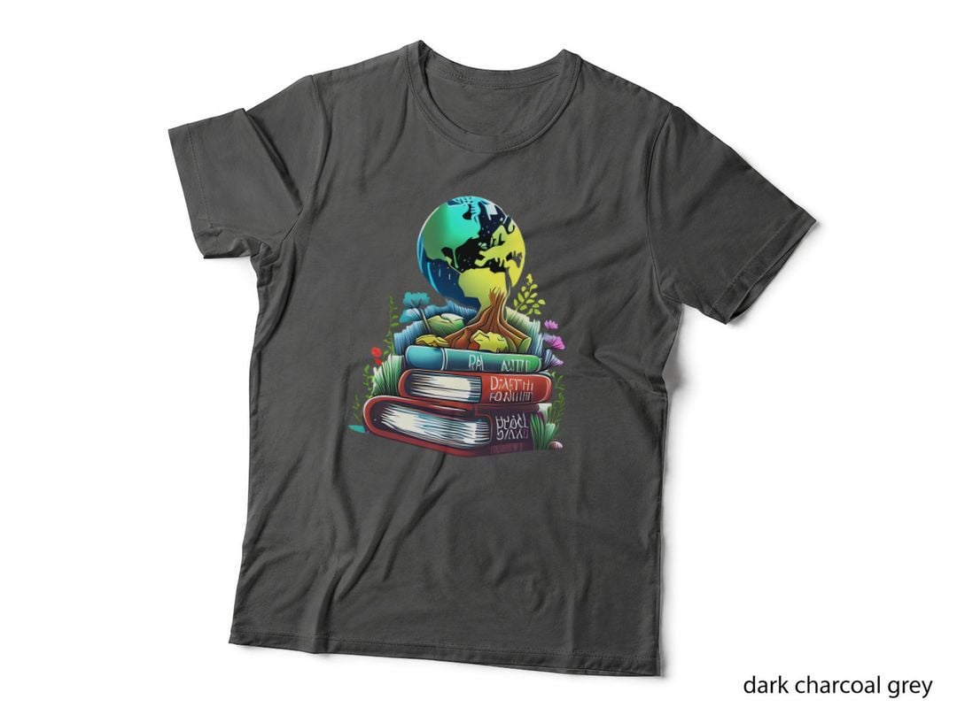 Earth Globe Atop Books with Plants Earth Day T-Shirt, Earth Day Graphic Tee