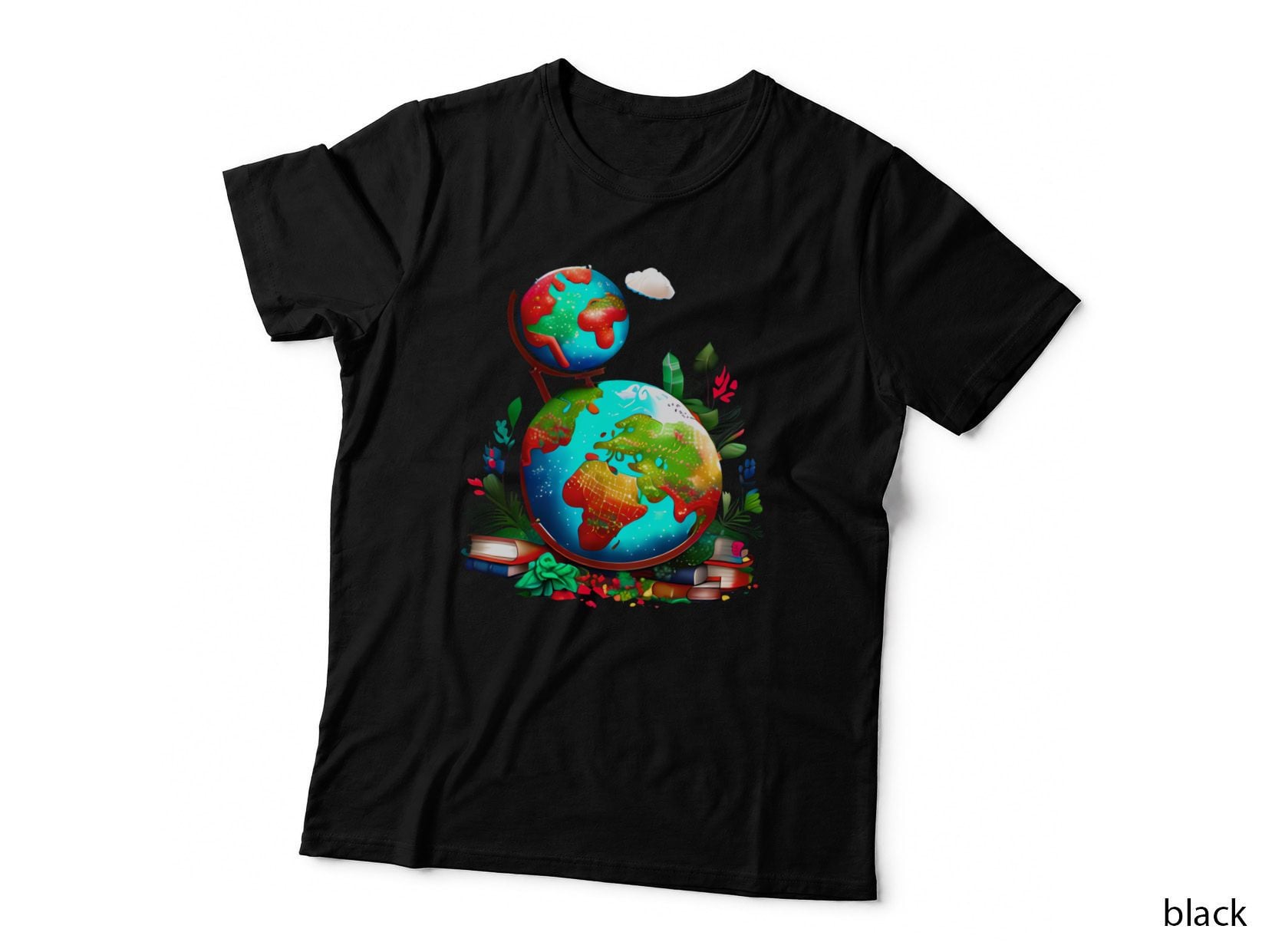 Earth Globe Surrounded by Books and Plants Earth Day T-Shirt