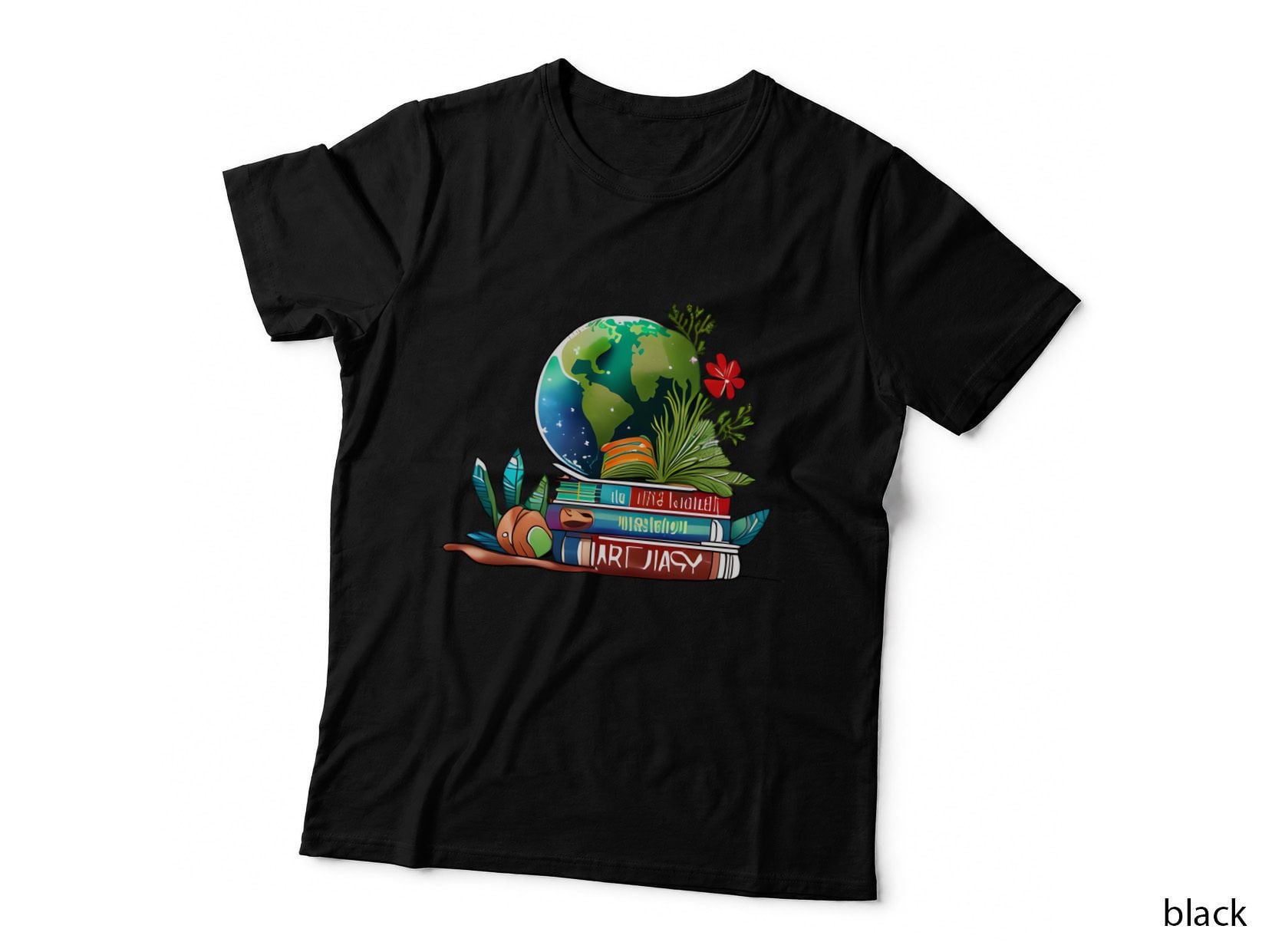 Earth Globe on Books with Plants Earth Day T-Shirt, Earth Day Graphic Tee