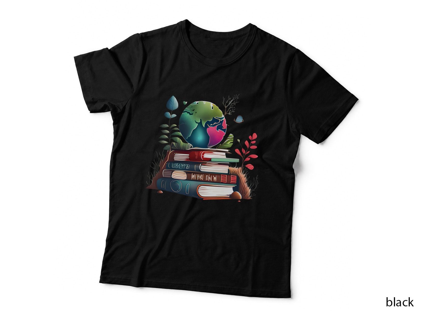 Earth Surrounded by Books with Foliage Earth Day T-Shirt, Earth Day Graphic Tee