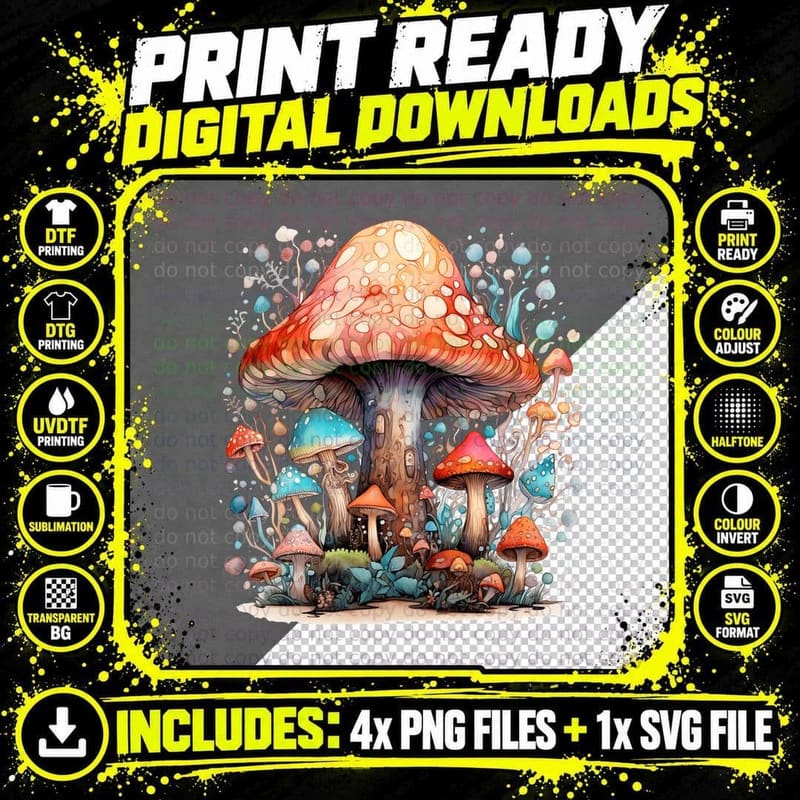 Enchanted Mushroom Forest Hippie T-Shirt Png SVG Digital Bundle
