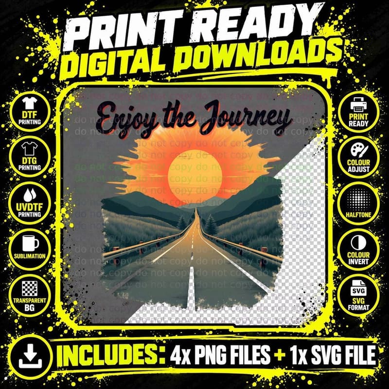 Enjoy the Journey Scenic Sunset Highway Mountains Png SVG Digital Bundle