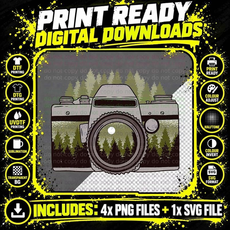 Forest Camera Mirrorless Photography T-Shirt Png SVG Digital Bundle