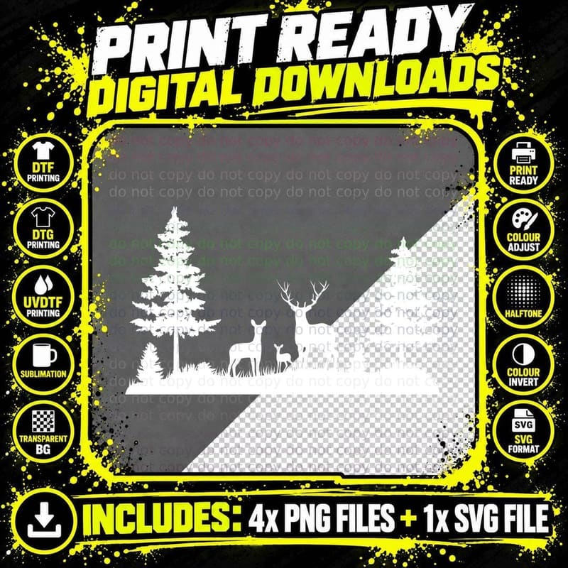 Forest Deer Family Silhouette T-Shirt Png SVG Digital Bundle