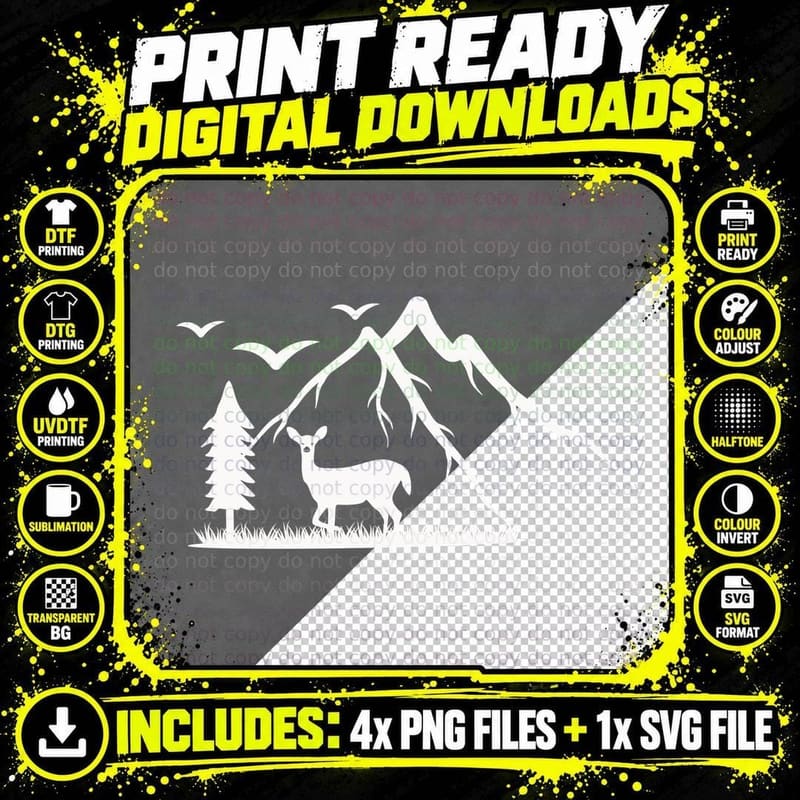 Forest Deer Silhouette T-Shirt, Trendy Graphic Tee Png SVG Digital Bundle
