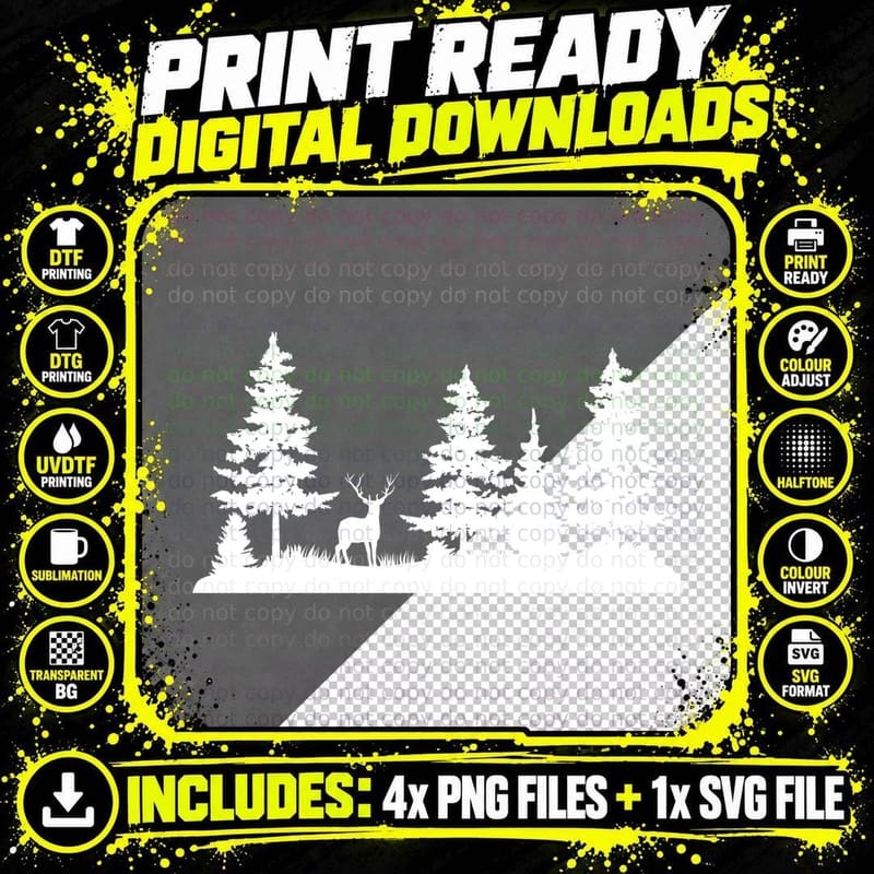 Forest Silhouette with Deer T-Shirt, Trendy Graphic Tee Png SVG Digital Bundle