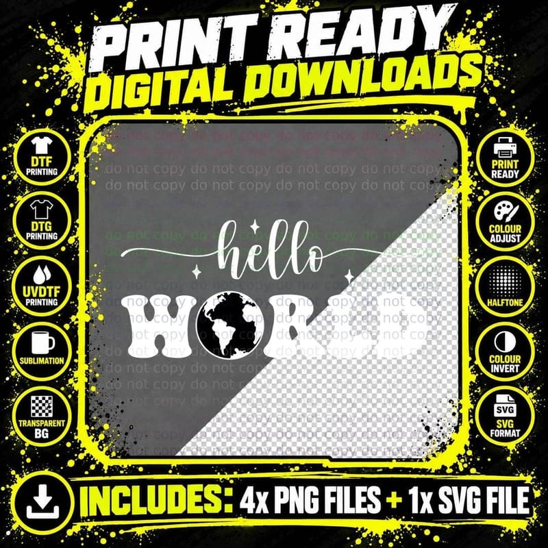 Hello World Earth Day T-Shirt, Earth-Themed Greeting Png SVG Digital Bundle