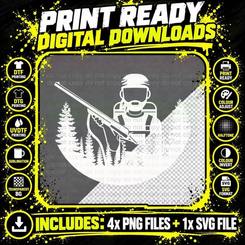 Hunter in Forest with Rifle T-Shirt, Trendy Graphic Tee Png SVG Digital Bundle
