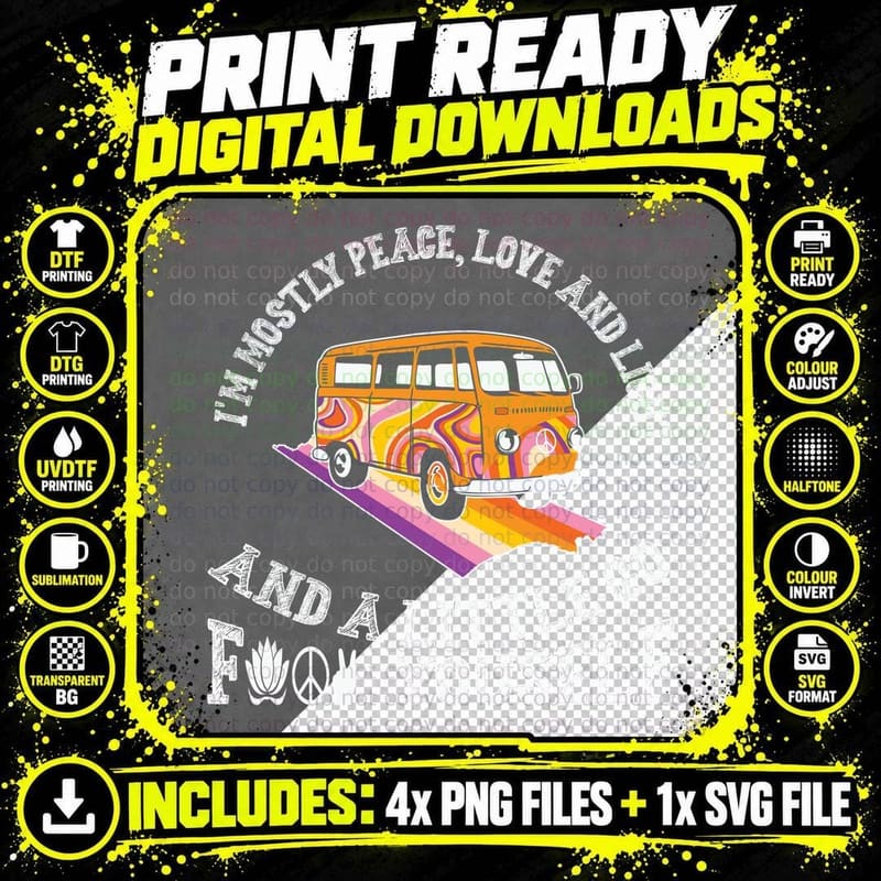 I'm Mostly Peace Love and Light and a Little Go F Png SVG Digital Bundle