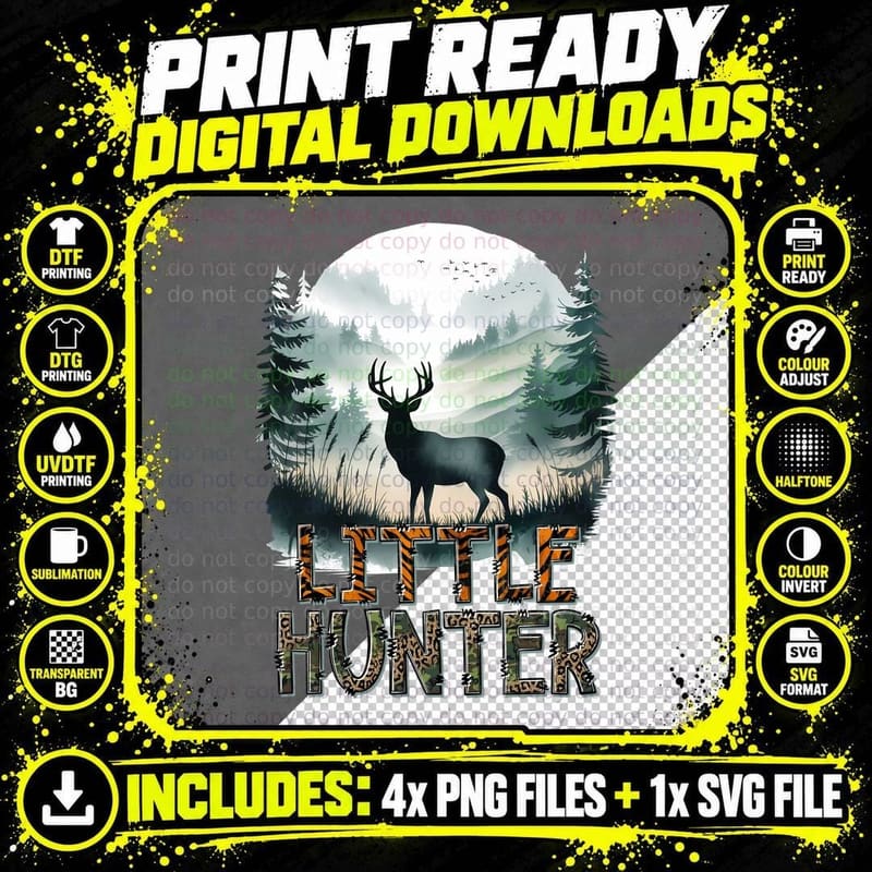 Little Hunter Fathers Day T-Shirt, Deer Silhouette in Png SVG Digital Bundle