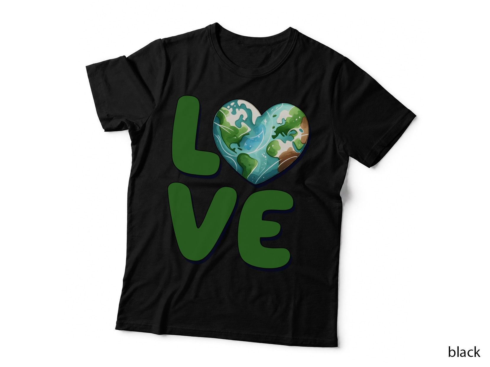 Love Earth Day T-Shirt, Heart-Shaped Earth in Green Tones Graphic Tee