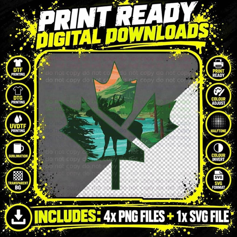 Maple Leaf Canadian Landscape Scenery Inside T-Shirt Png SVG Digital Bundle