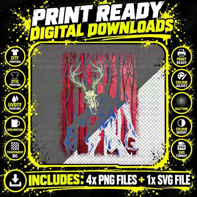 Mystical Deer Forest T-Shirt, Deer Tree Hybrid Branches Png SVG Digital Bundle