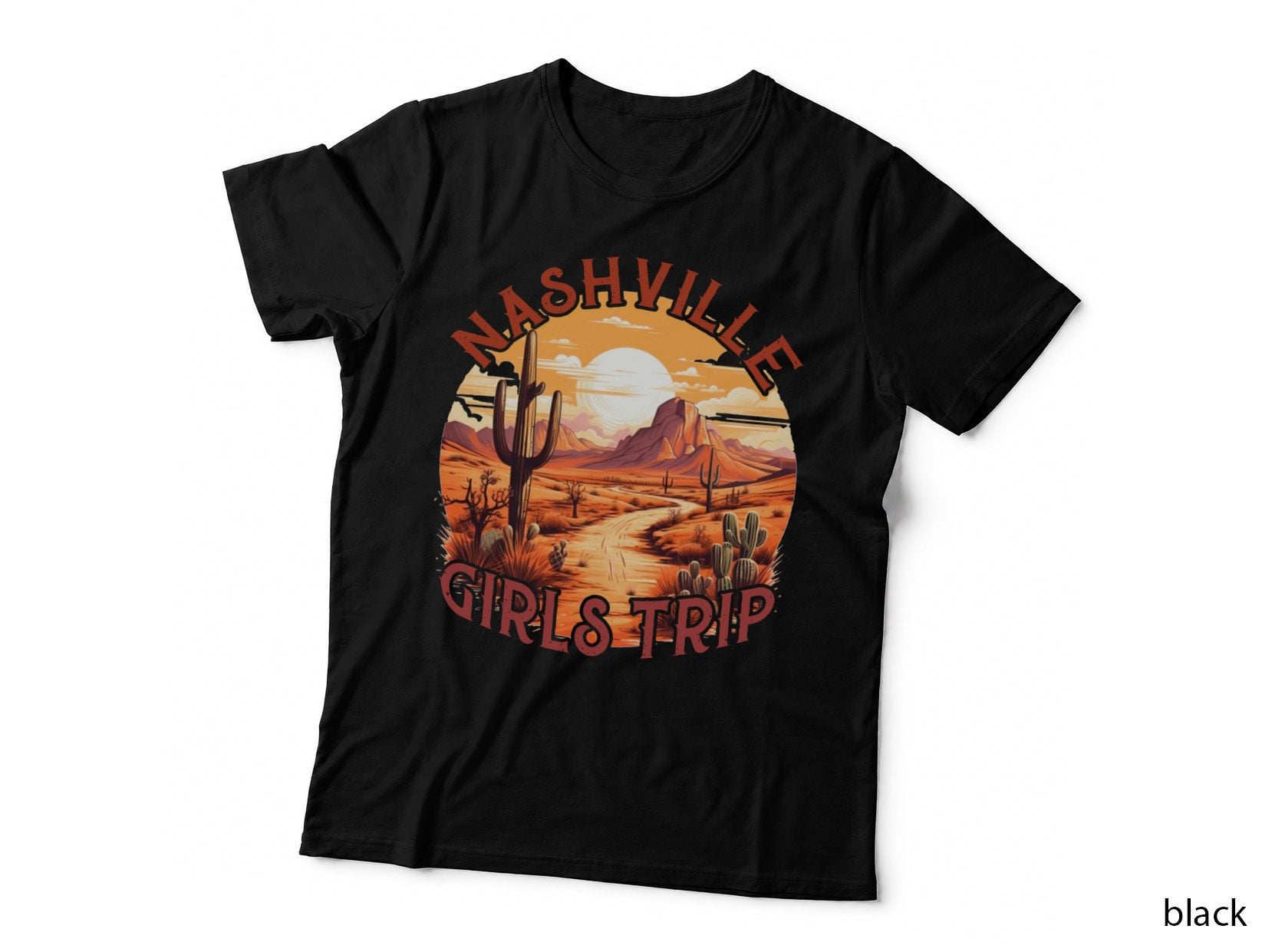 Nashville Girls Trip Girl Trip T-Shirt, Desert Sunset Landscape with Cacti
