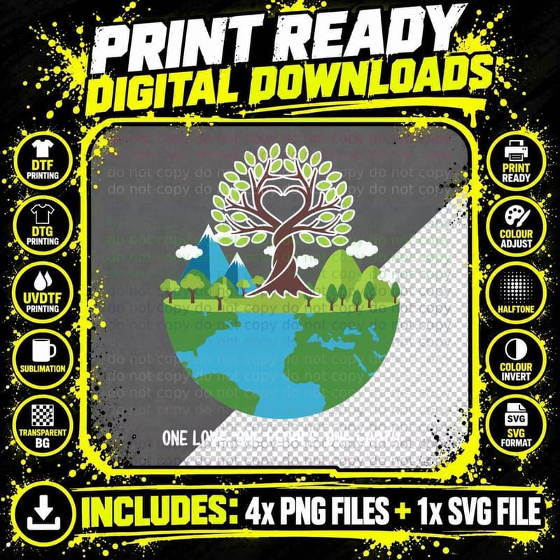 One Love One People One Earth Day T-Shirt Png SVG Digital Bundle