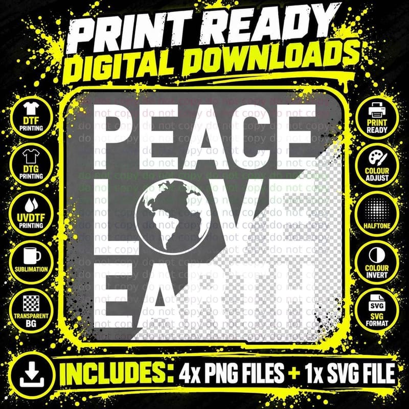 Peace Love Earth Day T-Shirt, Earth Globe Peace Love Png SVG Digital Bundle